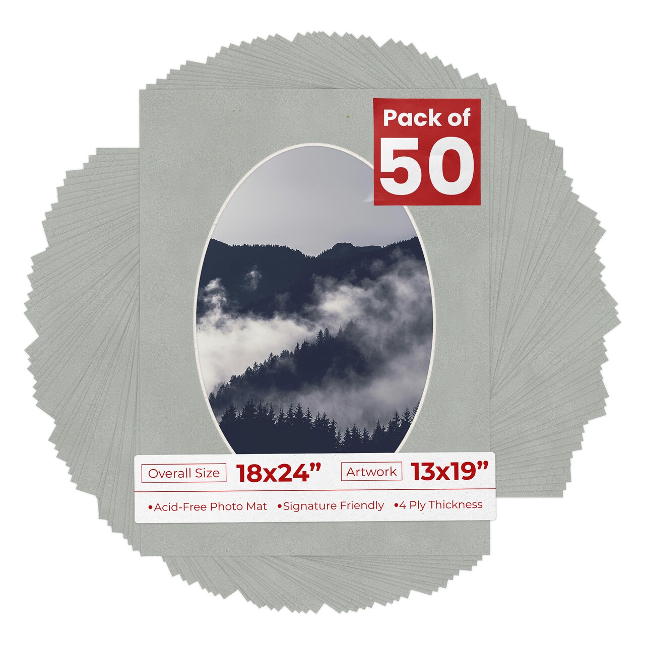 Light Grey Suede Mat Board for 18x24 Frames - Oval Opening for 13x19 Photos